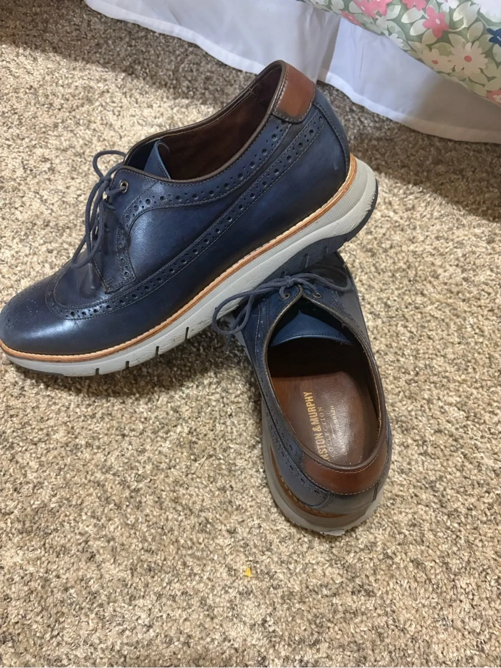 Johnston & Murphy Men's Dark Blue Leather Wingtip Oxfords
